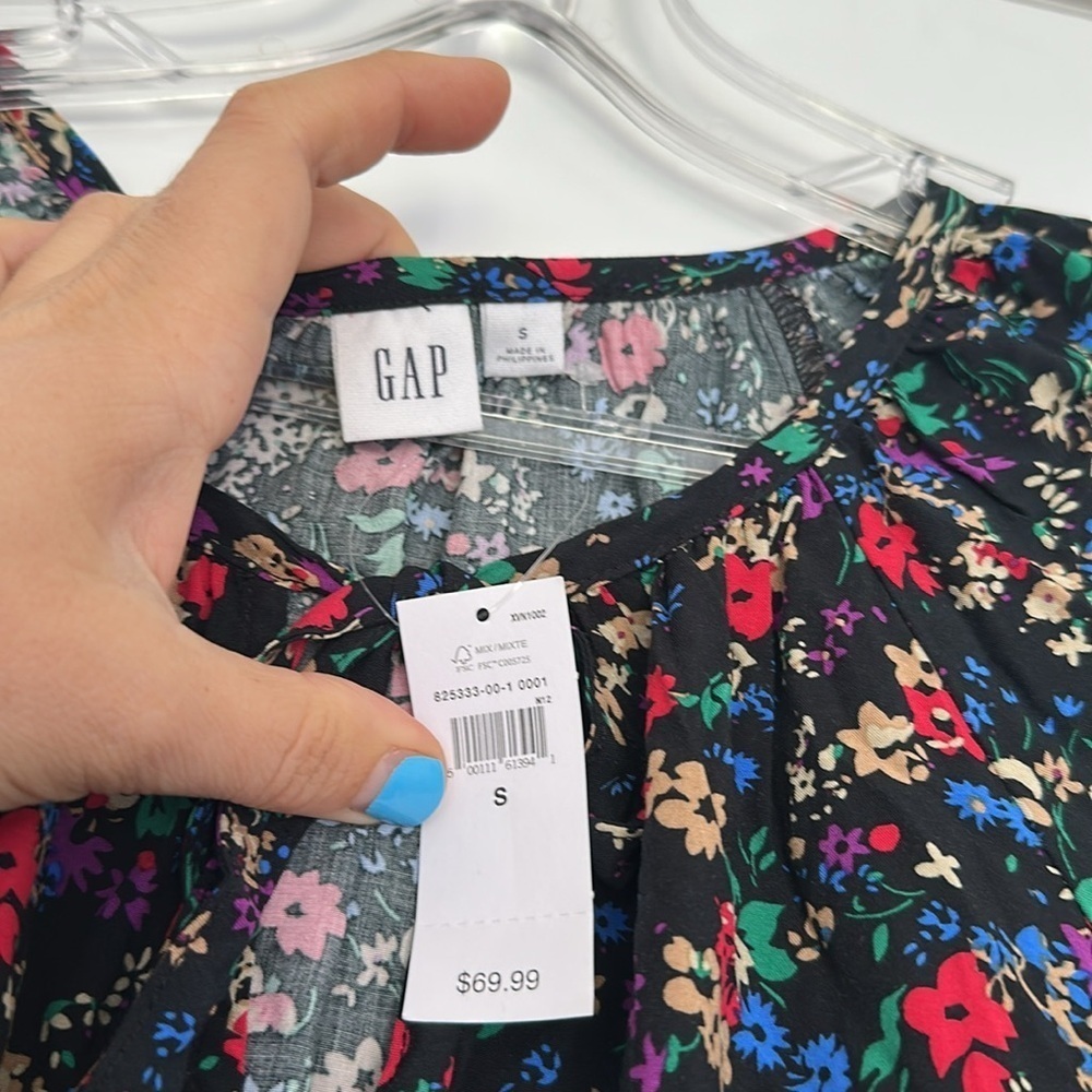NWT Gap Smocked Splitneck Floral Mini Dress Long Sleeves Sz S - Picture 6 of 8
